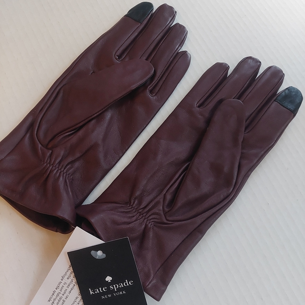 New With Tags Burgundy KATE SPADE Leather GLOVES - Picture 3 of 5